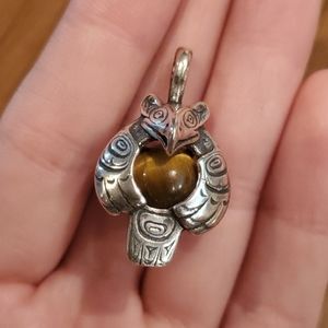 Owl Tigers Eye Sterling Silver Pendant